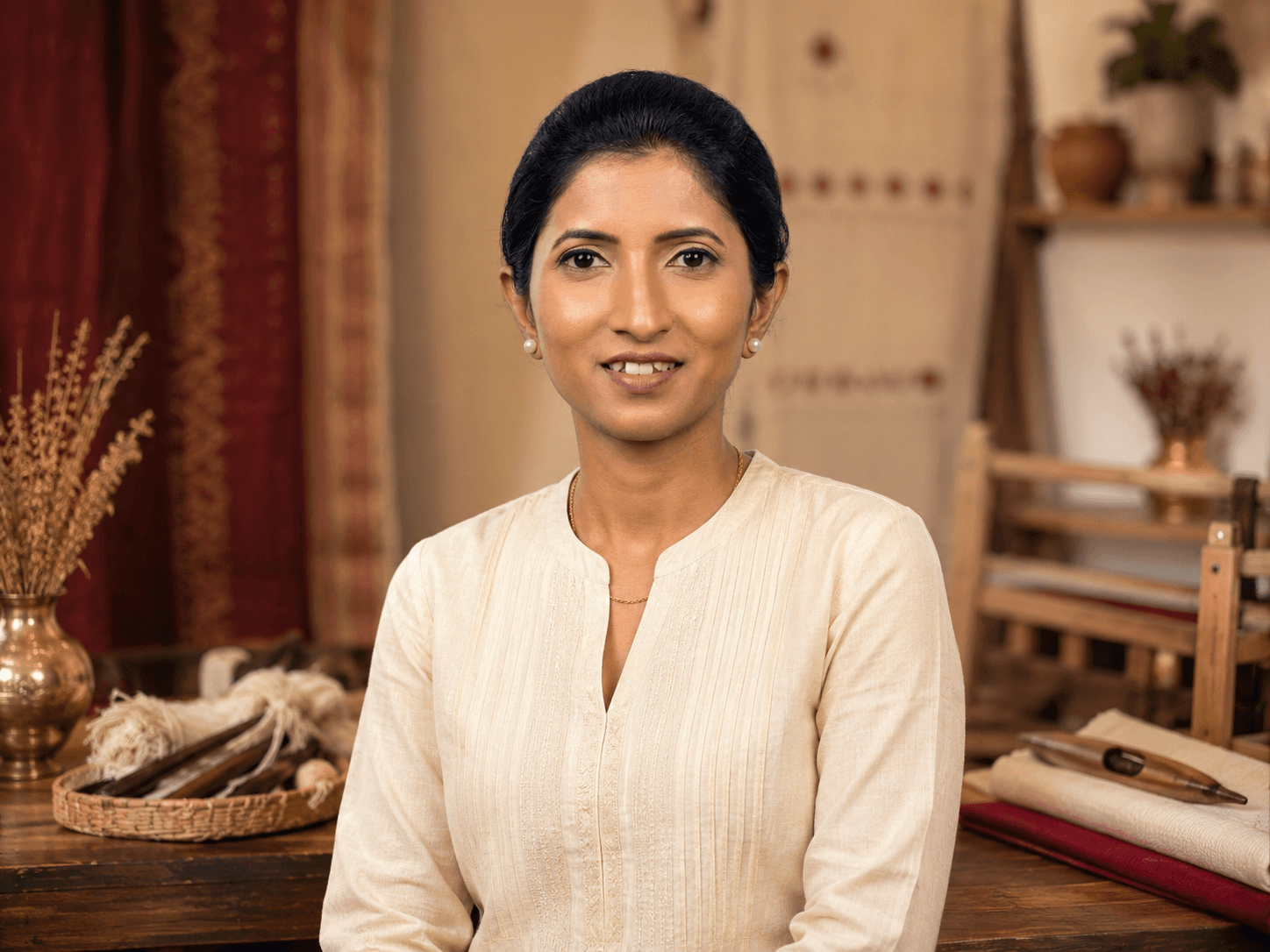 Mythili at her worktable